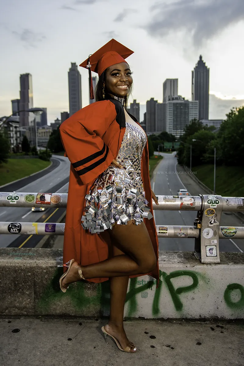 SJRIMAGES - Graduation portrait – cap and gown with Atlanta skyline